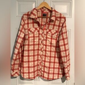 REI Coral and White Plaid Shirt